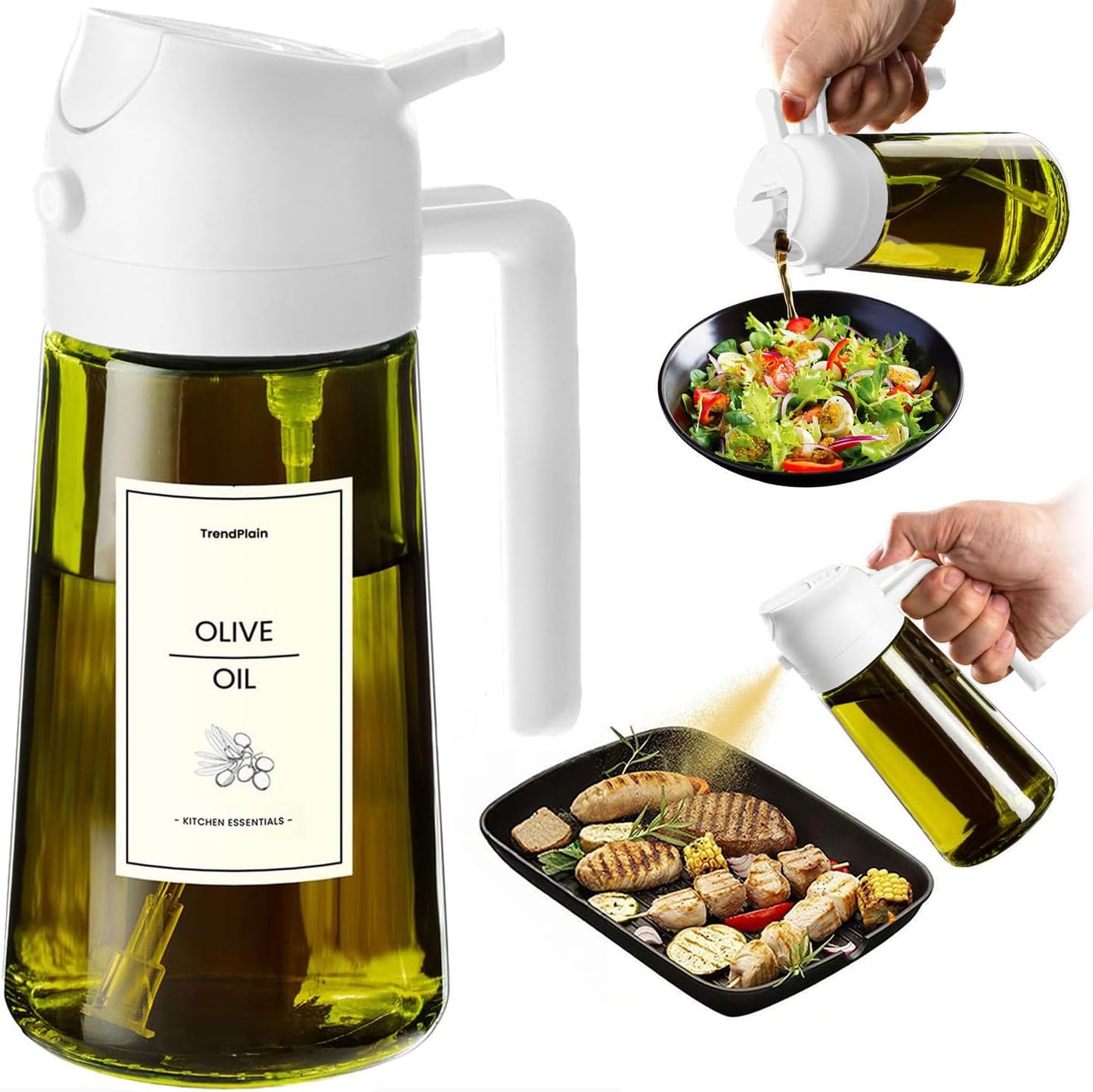 TrendPlain - Original 16oz/470ml Olive Oil Dispenser Bottle for Kitchen Gadgets and Air Fryer Accessories - Olive Oil Sprayer for Cooking w/Stickers - Black