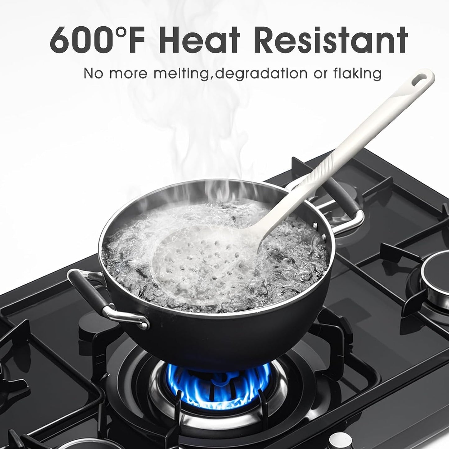 Silicone Cooking Utensils Set - 600°F Heat Resistant, Nonstick Kitchen Utensil Set with Spatulas, Spoons, Whisk, Tongs, BPA Free, Dishwasher Safe, Black