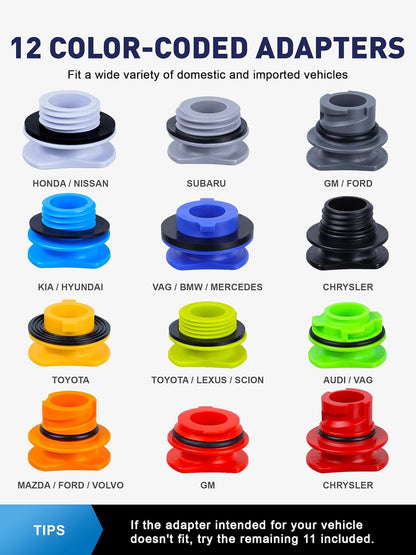 SMART JERRY - Spill-Proof Engine Oil Funnel Kit｜Oil Change Funnel w/ 12 Adapters & 2 Magnetic Adapter Organizer Boards｜Transparent Body w/Scale & Shut-Off Valve｜Universal Fit