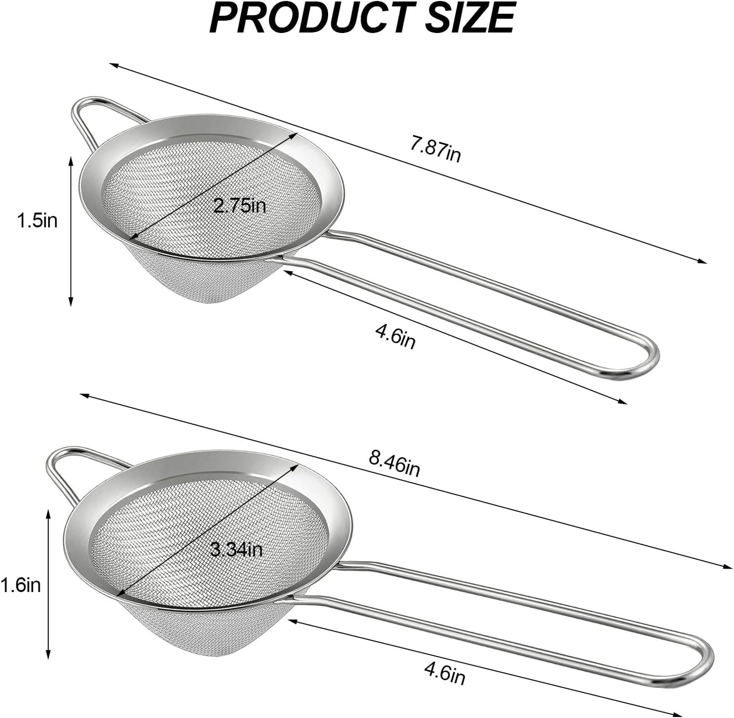 2 Pack Fine Mesh Strainer, Small Stainless Steel Sieves with Handles, for Steeping Loose Leaf Tea, Straining Cocktail, Juice and Sifting Flour, Powdered Sugar (2pcs)