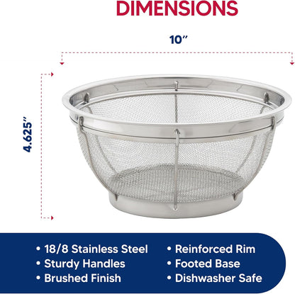 HIC Harold Import Co. Kitchen Perforated Colander with Handles, 18/8 Stainless Steel, 8.5 Inches