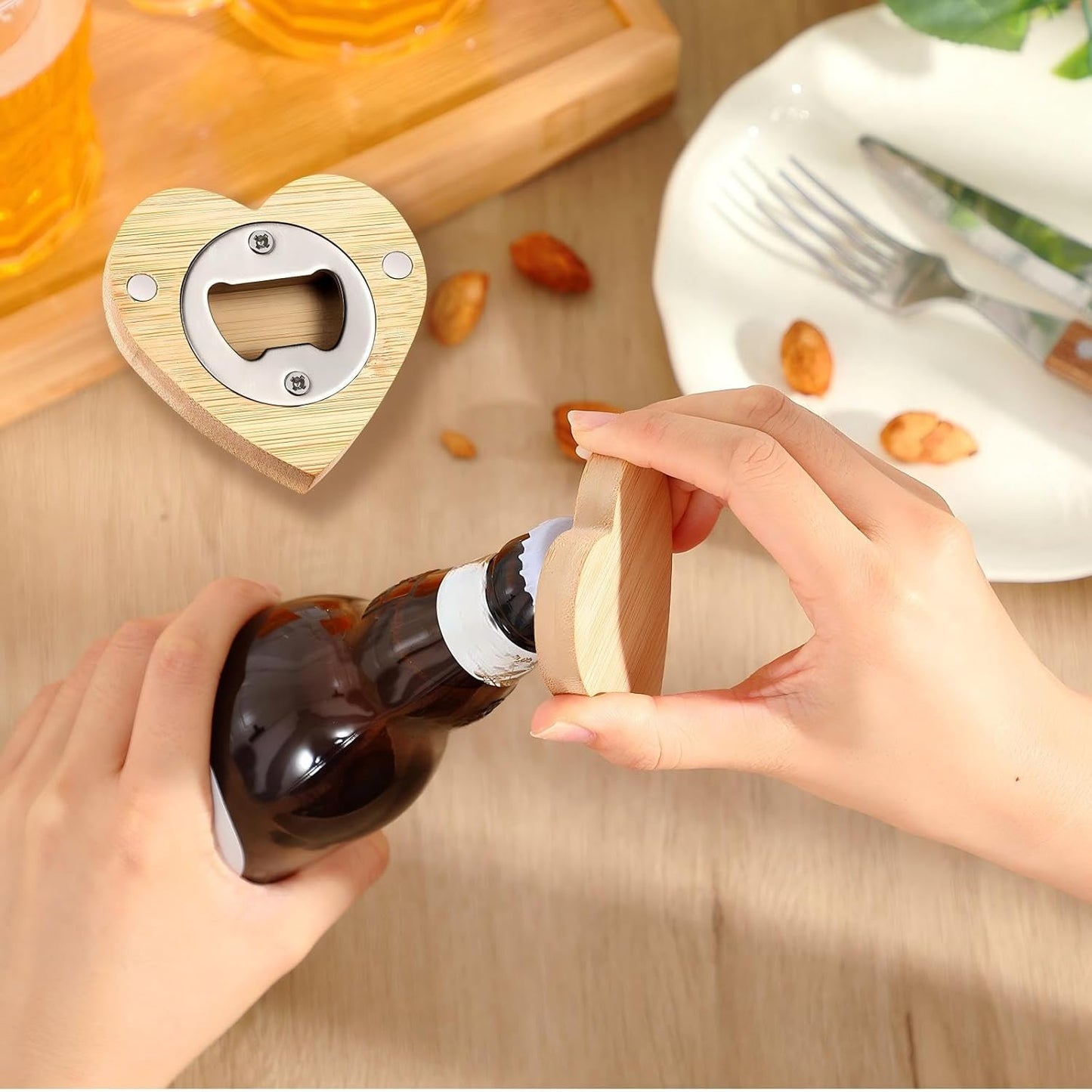 Vesici 100 Pcs Magnetic Bottle Opener 2.5in DIY Bamboo Round Shape Beer Openers Wooden Fridge Magnet Refrigerator Sticker Gift for Beer Lover Wedding Guest Kitchens Bars Parties