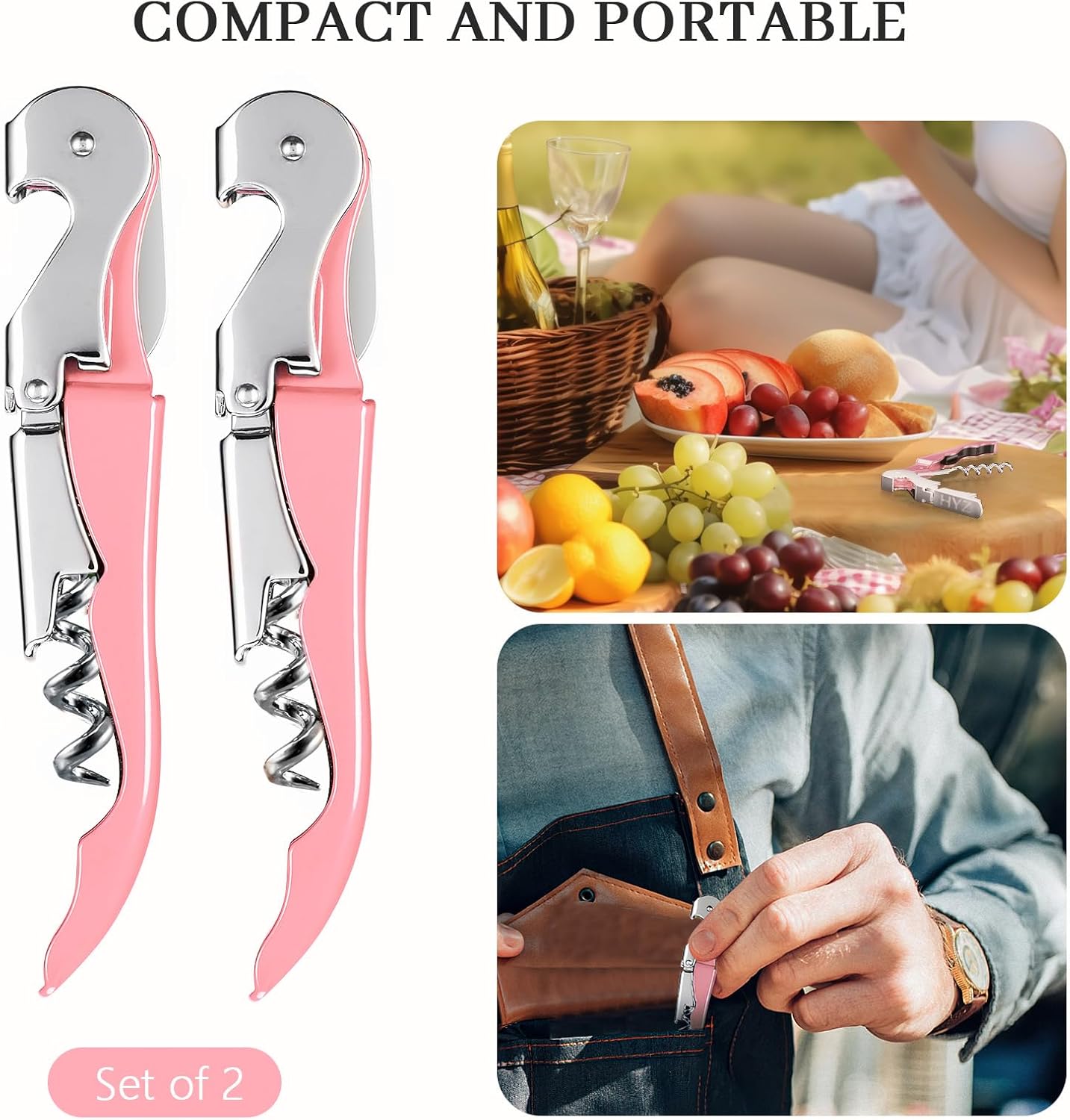 HYZ 2-Pack Wine Opener Waiter Corkscrew, Professional Wine Key for Servers, Bartender, with Foil Cutter, Manual Wine Bottle Opener Double Hinged (Black)