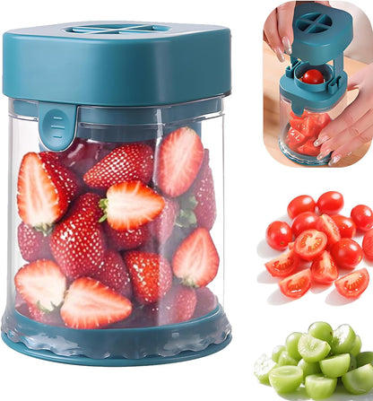 New Grape Cutter for Toddlers, Cutter Quarter Slicer Tool Into 4 Pieces for Slicing Grapes, Strawberries, Cherry, Tomatoes (Blue)