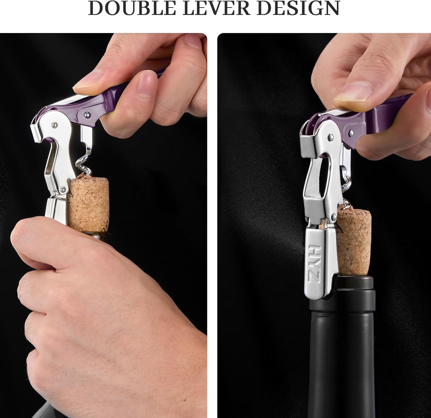 HYZ 2-Pack Wine Opener Waiter Corkscrew, Professional Wine Key for Servers, Bartender, with Foil Cutter, Manual Wine Bottle Opener Double Hinged (Black)