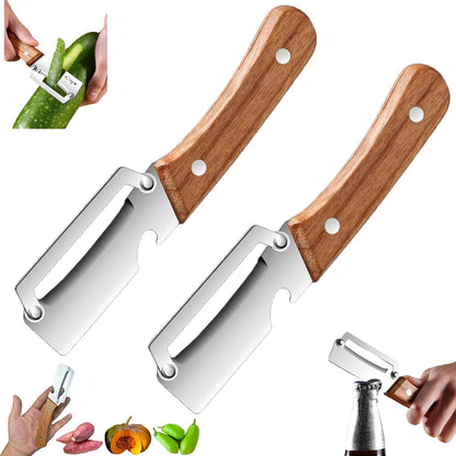 Premium Vegetable Peeler with Wooden Handle and Bottle Opener, Multi Functional Vegetable Peeler for Kitchen, Stainless Steel Blade Kitchen Tool for Vegetables or Fruits That Need to Be Peeled(1PCS)