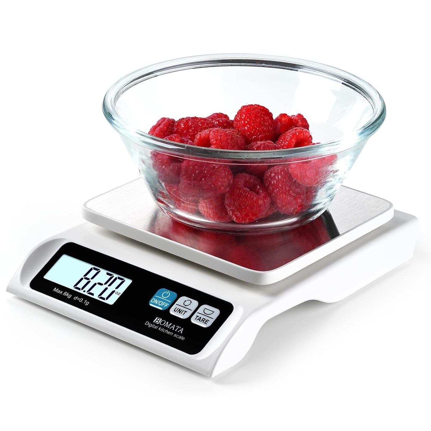 BOMATA 0.1g/ 13lb Food Scale, Digital Kitchen Scale with Removable Stainless Steel Pan, Backlit LCD Display, for Cooking, Baking B621 Grey