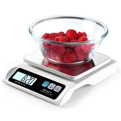 BOMATA 0.1g/ 13lb Food Scale, Digital Kitchen Scale with Removable Stainless Steel Pan, Backlit LCD Display, for Cooking, Baking B621 Grey