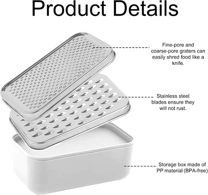 Cheese Grater With Container Box,Grater Cheese Shredder,2 In1 Fruit Vegetable Chopper Onion Choppers,Perfect For Hard Parmesan Or Soft Cheddar Cheeses,Ginger,Butter,Vegetables Etc(White)
