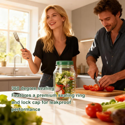 VBESTLIFE Salad Mason Jar Side Open, Shaker Salad Bottle Container Jars with Dressing Cup Compartment, Portable Glass Pods for Lunch Travel