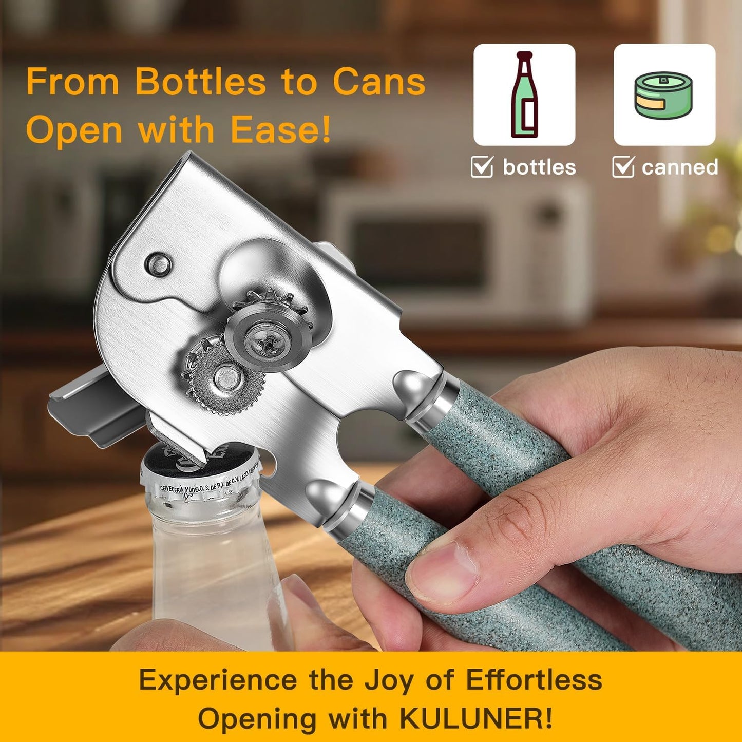 Upgraded Efficient Manual Can Opener - Selected Solid Wood Handle, Sharp and Smooth Blade Edge, Portable Design, Easy-Open Large Knob, Versatile for Various Bottle Caps（Rosewood）