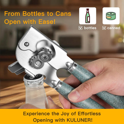 Upgraded Efficient Manual Can Opener - Selected Solid Wood Handle, Sharp and Smooth Blade Edge, Portable Design, Easy-Open Large Knob, Versatile for Various Bottle Caps（Rosewood）