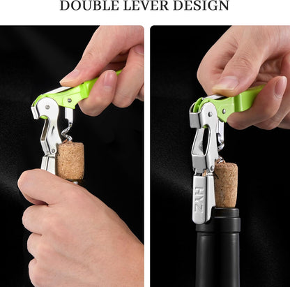HYZ 2-Pack Wine Opener Waiter Corkscrew, Professional Wine Key for Servers, Bartender, with Foil Cutter, Manual Wine Bottle Opener Double Hinged (Black)