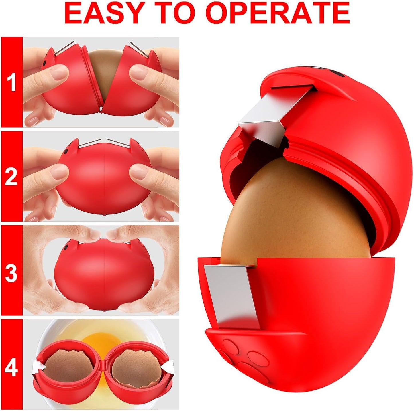 Egg Cracker, Silicone Egg Shell Opener, Cute Egg Shaped Design, Opens Eggs with Ease, A Little Happiness Boost for Your Kitchen. (Color: Red, 1-Pack)