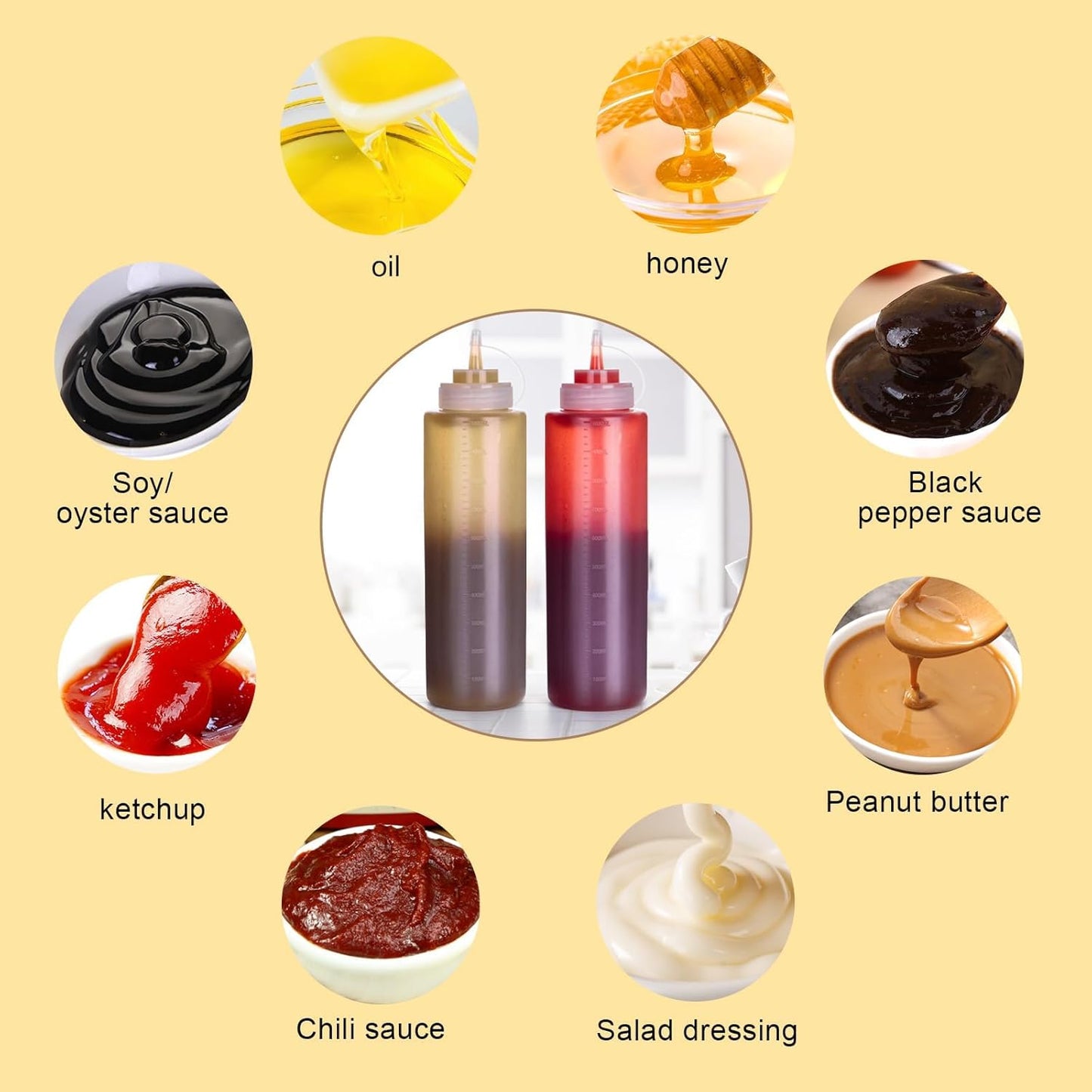 Premium Leak-Proof Squeeze Bottles Plastic Sauce, Ketchup, Condiment & Syrup Dispenser for Kitchen, Pancake Batter, Salad Dressing, Cooking Oil - BPA Free, Dishwasher Safe (4, 12oz)
