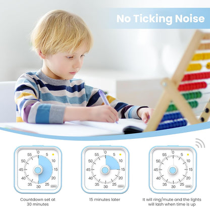 Visual Timer for Kids with Pause Function, 60 Minute Countdown Timer for Kids Desk Study, Teaching, Kitchen Cooking, Office Meetings, Time Management for ADHD (White)
