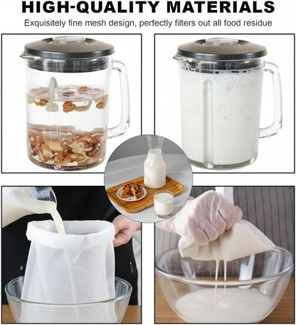 3Pcs Nut Milk Bag Reusable 80 Mesh Fine Nylon Juice Strainer Mesh Cheese Cloth Bag with Drawstring for Coffee,Yogurt,Soup,Purees,Juice(3Sizes)