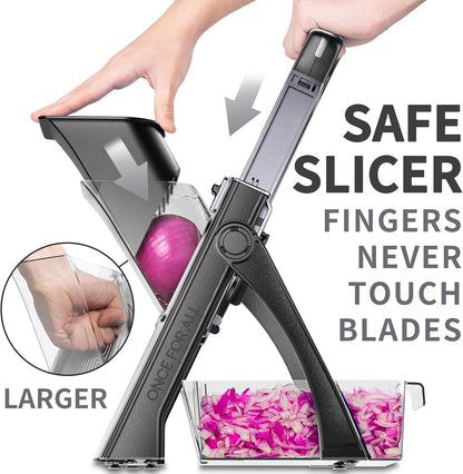 ONCE FOR ALL Upgrade Safe Mandoline Slicer Plus, Adjustable Vegetable Food Chopper Potato Fries French Fry Cutter, Detachable Blade, Kitchen Chopping Artifact, New Kitchen Gift (DarkGray)