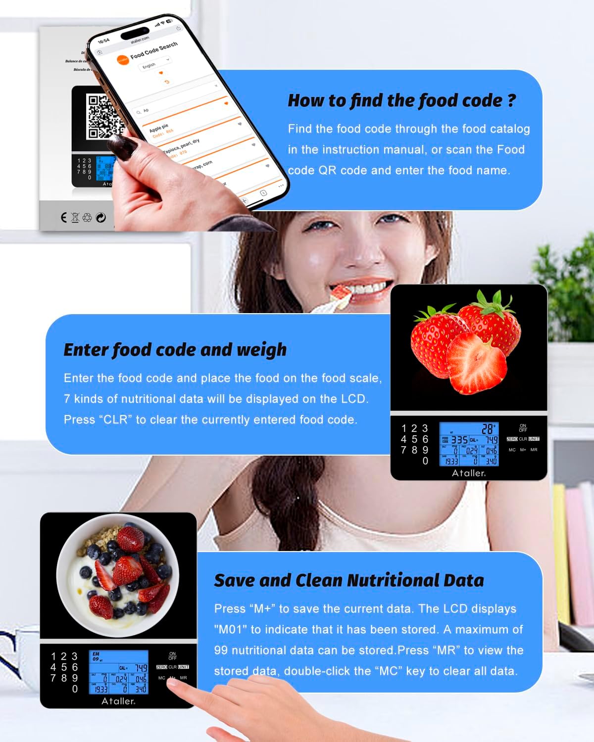 Smart Food Scales with Nutritional Calculator, Smartphone App with 26 Nutrients Tracking, Calorie, Marco, Digital Kitchen Weight Grams and Ounces for Weight Loss, 11 Pounds, Stainless Steel