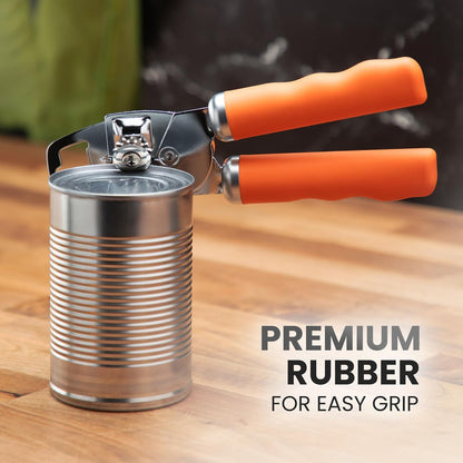 Zulay Kitchen Heavy Duty Stainless Steel Can Opener Manual with Bottle Opener - Rust Proof Manual Can Opener With Turn Knob & Comfy Soft Grip Handles - Black