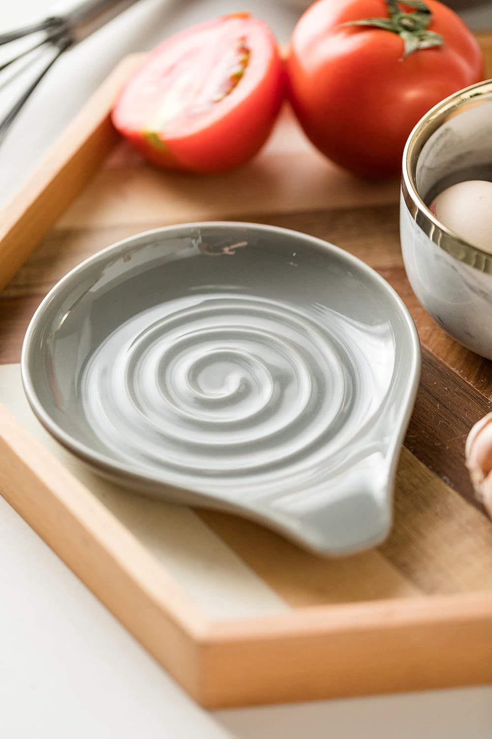LAUCHUH Spoon Rest, Large Ceramic Spoon Holder for Kitchen Counter Spatula Rest Heat-Resistant Spoon Rest for Stove Top Cooking Utensil Holder, Farmhouse Kitchen Décor for Father's Day, Cream, 5 Inch