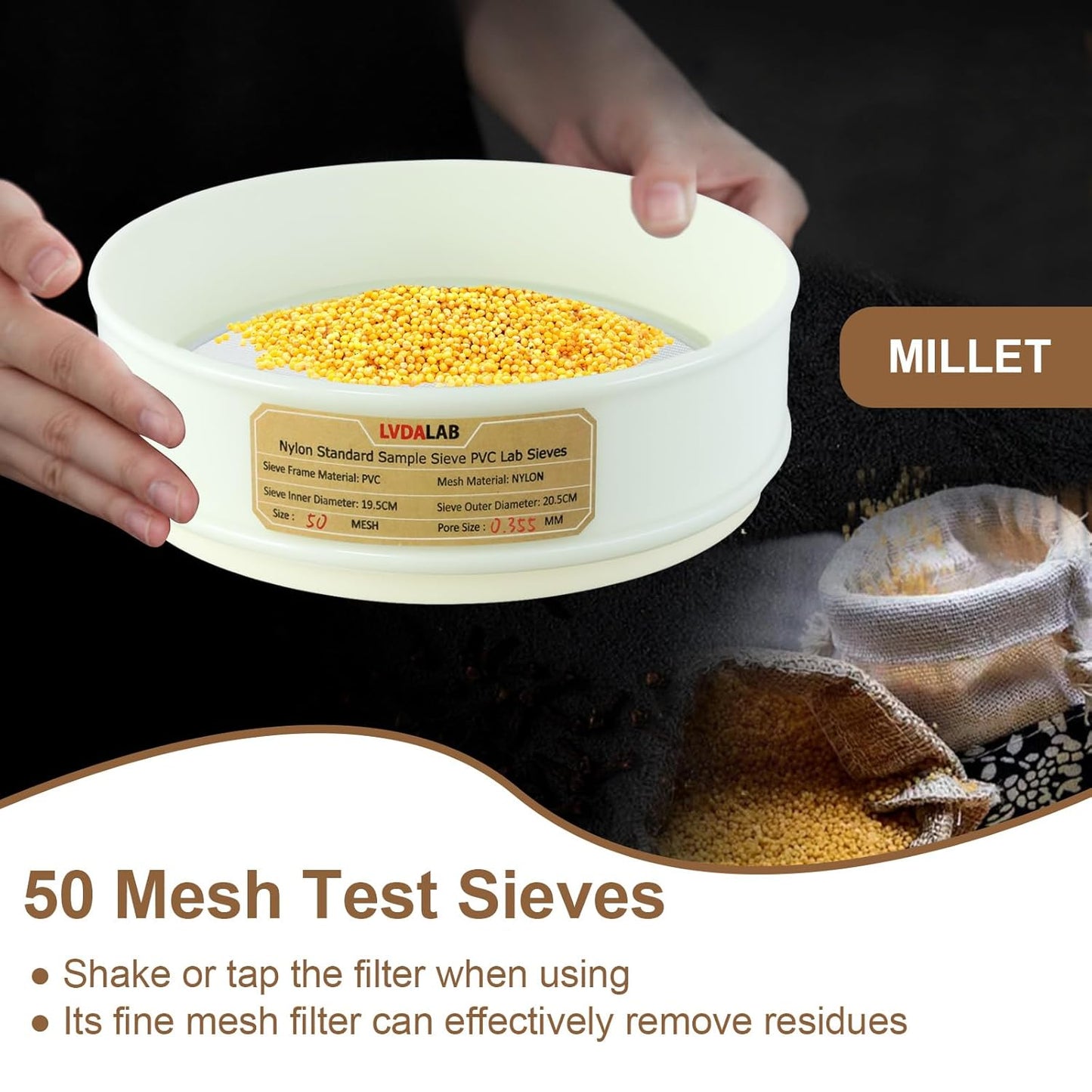 PVC Nylon Lab Sieve 80 Mesh(0.2mm), LVDALAB 7.9Inch(20cm) Diameter Sample Sifter Strainer for Industrial Lab Home