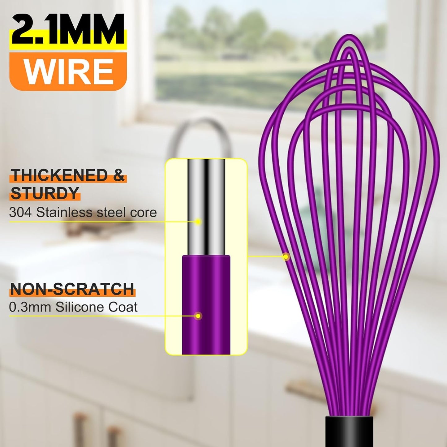 HOTEC 4 Pieces Silicone Whisks Set, Wire Balloon Whisks for cooking Egg Beater, Non-slip Handle Whisk for Non-stick Cookware Perfect for Cooking, Stirring, Beating and Blending (Multicolor)