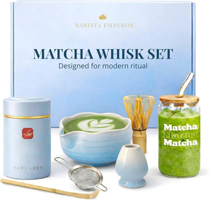 BARISTA EMPEROR® MATCHA WHISK SET PREMIUM 11pcs - Professional Matcha Kit Set with Matcha Bowl, Matcha Whisk, Milk Frother, Spoon, Sifter, Scoop, Stand, Cup, Tea Mat, Cloth - Matcha Bowl Set