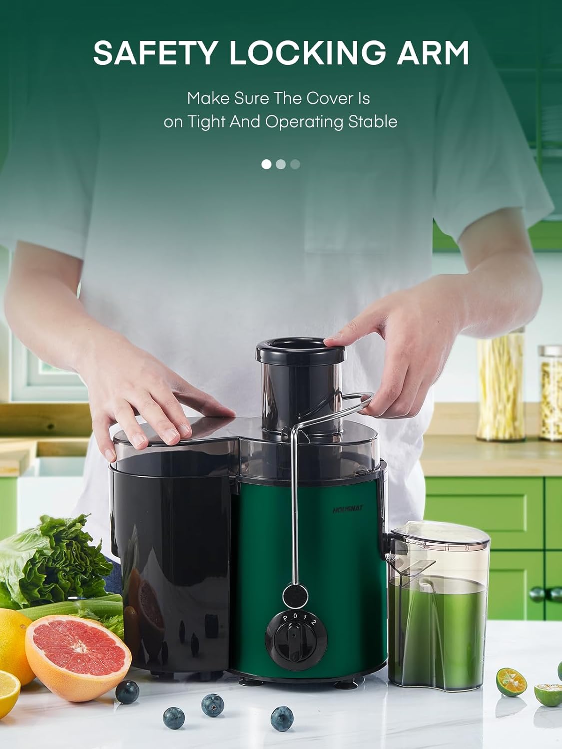 Juicer Machines, HOUSNAT Juicer Whole Fruit and Vegetables with 3-Speed Setting, 400 W Motor Quick Juicing Ideal for Beginners & Light Daily Use, Cleaning Brush and Juicing Recipe Included