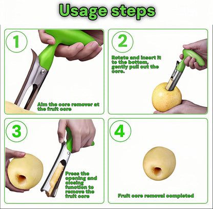 Premium Stainless Steel Apple Corer - Easy Use & Dishwasher Safe, Multi-Fruit Core Remover with Ergonomic Handle for Apples, Pears, Tomatoes & Cupcakes | Durable Kitchen Tool (Green)