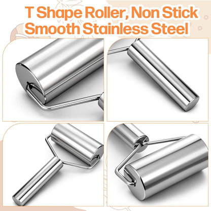 Pastry Pizza Roller, Small Rolling Pin Stainless Steel Non Stick Smooth Ergonomic Bakery Tool Rolling Pin Metal Kitchen Utensils for Baking Dough, Pizza, Pie, Pastries, Pasta, Cookies