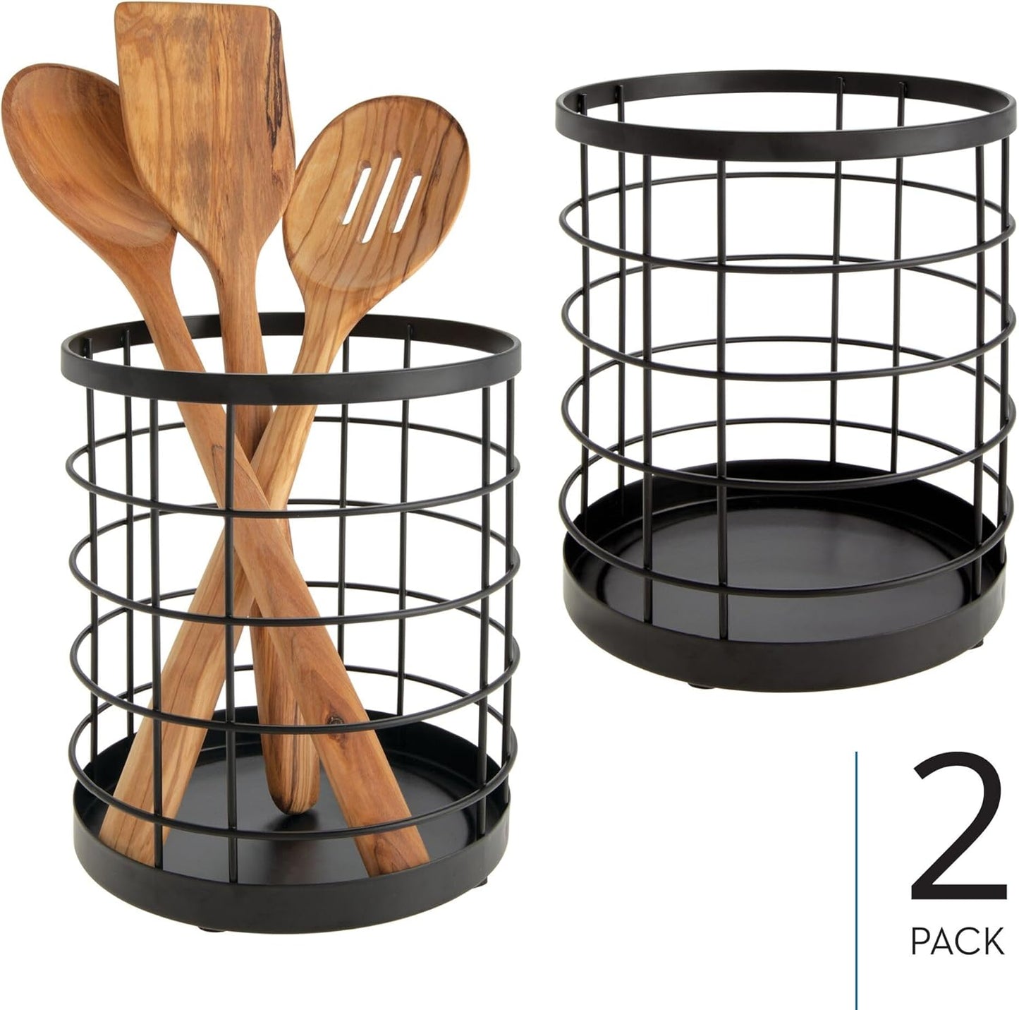 iDesign Kitchen Crock for Utensils - Steel Kitchen Crock Utensil Holder for Countertop - Matte Black