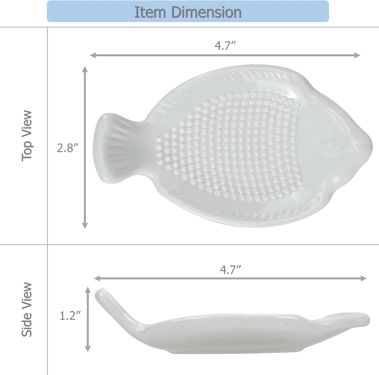 EIKS 2 Pack Ceramic Grater Dish with Small Size Fish Shaped for Grinding Wasabi Ginger Garlic Carrot Fruits Vegetables, Used for Home Kitchen Cooking Preparation