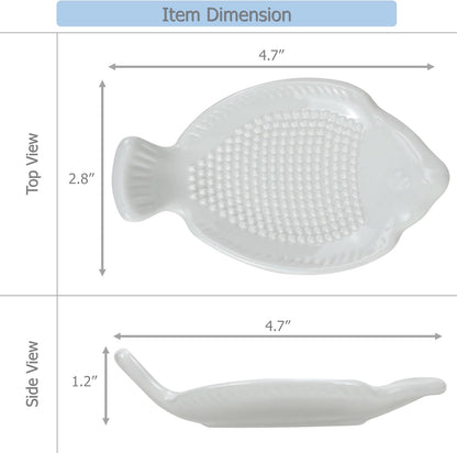 EIKS 2 Pack Ceramic Grater Dish with Small Size Fish Shaped for Grinding Wasabi Ginger Garlic Carrot Fruits Vegetables, Used for Home Kitchen Cooking Preparation