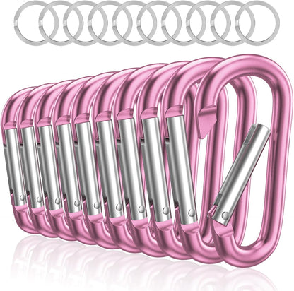 sprookber 3" Aluminum Carabiner D Ring, Caribeener Clips, Spring Snap Hook for Keychain Clip, Set of 10