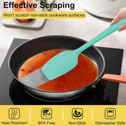 4 Pcs Silicone Spoon Spatula Set, 11.4 In, Food Grade Rubber Spatulas for Cooking, Baking, Mixing, 600°F Heat Resistant, Nonstick and Flexible Kitchen Utensils, Seamless Spoonula (Black)