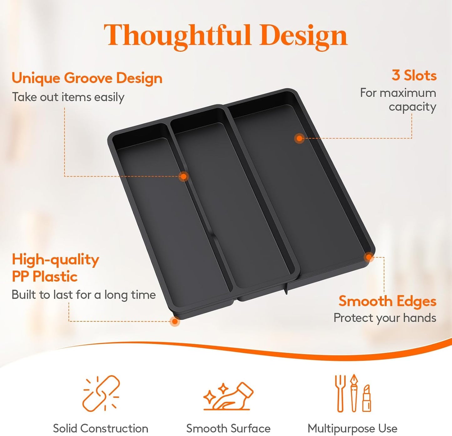 Lifewit Utensil Organizer for Kitchen Drawer, Expandable Cooking Silverware Tray, Adjustable Cutlery Flatware Holder, Plastic Spatula Tools Storage Divider, 14.4 x 15.8", Black
