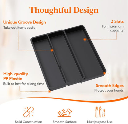 Lifewit Utensil Organizer for Kitchen Drawer, Expandable Cooking Silverware Tray, Adjustable Cutlery Flatware Holder, Plastic Spatula Tools Storage Divider, 14.4 x 15.8", Black