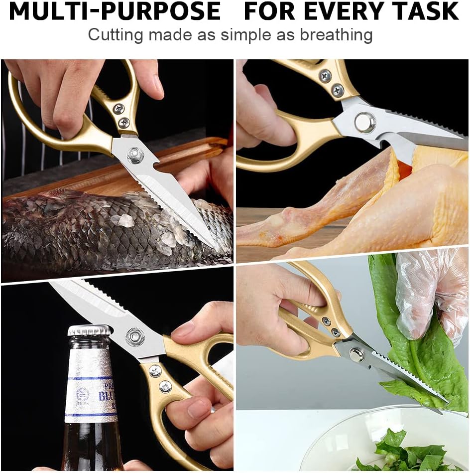 2 Pack ONEBOM Kitchen Shears,Kitchen Scissors Heavy Duty Serrated Blade for Cutting Meat, Food, Fish, Poultry Sharp Scissors, Apartment Kitchen Accessories,Gift Herb Scissor(Rose Glod)