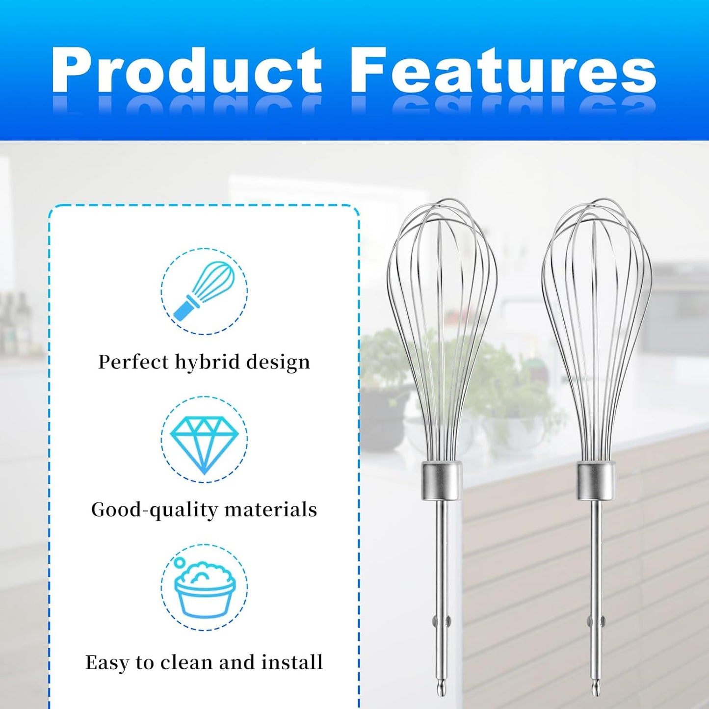 2pcs Hand Mixer Beaters Attachments Compatible with BLACK & DECKER, Universal Stainless Steel Electric Hand Mixer Whisk Replacement for Cooking and Baking