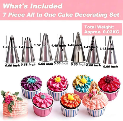 8 Pcs Rose Flower Piping Tips Set,Petal Icing Tips,PipingRose Nozzle,Stainless Steel Cake Decorating Pastry Tools, for CakeDecorating,with A Cleaning Brush (Rose-8pcs)