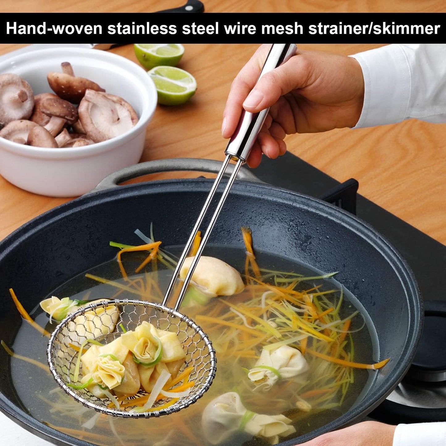 Best Utensils Asian Kitchen Stainless Steel Spider Strainer Professional Wire Skimmer with Spiral Mesh (7-Inch Strainer Basket)