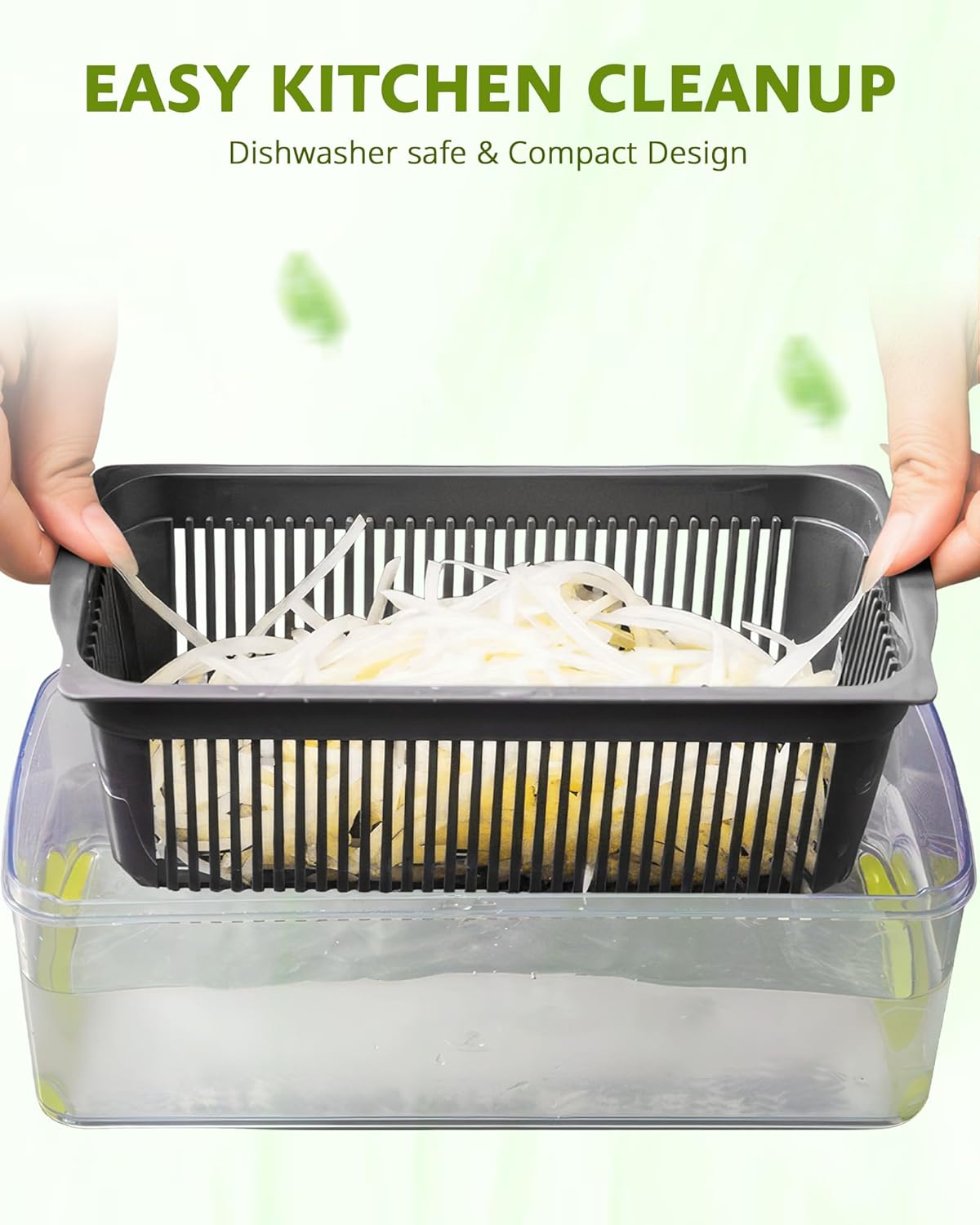 ADOV Vegetable Chopper, 14 in 1 Multi-Function Kitchen Mandoline Slicer, 7 Replaceable Stainless Steel Vegetable Cutter with Egg Separator Hand Guard Julienne Grater for Onion Potato Fruits (Lime)