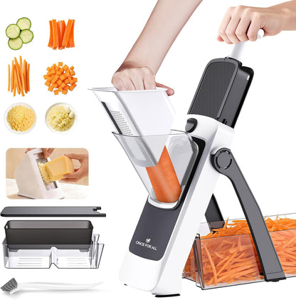 ONCE FOR ALL Upgrade Safe Mandoline Slicer Plus, Adjustable Vegetable Food Chopper Potato Fries French Fry Cutter, Detachable Blade, Kitchen Chopping Artifact, New Kitchen Gift (DarkGray)