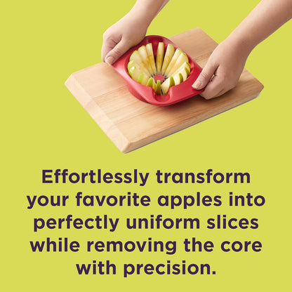 Chef'n 16 Slice Apple Corer and Slicer, Stainless Steel Blades with Safety Cover, Diswasher Safe, Red