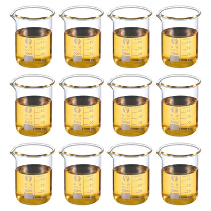 PATIKIL 50ml Low Form Glass Beaker, 12 Pack 3.3 Borosilicate Glass Graduated Printed Scale Measuring Cups with Spout for Kitchen Lab Liquids