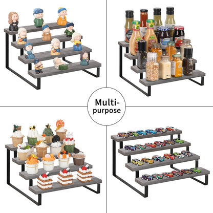 YINMIT Wooden Display Riser Stand, Tiered Perfume and Cologne Organizer Stand, 4 Tier Spice Rack Organizer, Rustic Display Shelf for Candles (4 Tier)