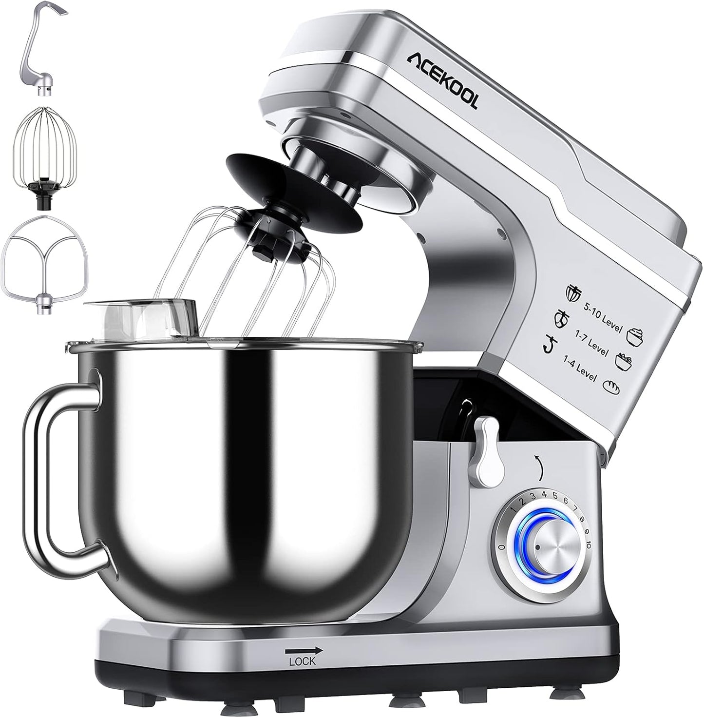 Stand Mixer, 7.5QT 660W Electric Dough Mixer, Kitchen 10-Speed Tilt-Head Food Mixer for Baking&Cake, with Stainless Steel Bowl, Whisk, Dough Hook, Beater, Splash Guard(RED) MC1