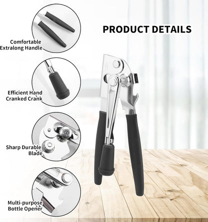 2 Pack Commercial Can Opener Manual Heavy Duty, Stainless Steel Handheld Can Openers for Large Cans, Smooth Edge Crank Can Opener for Kitchen