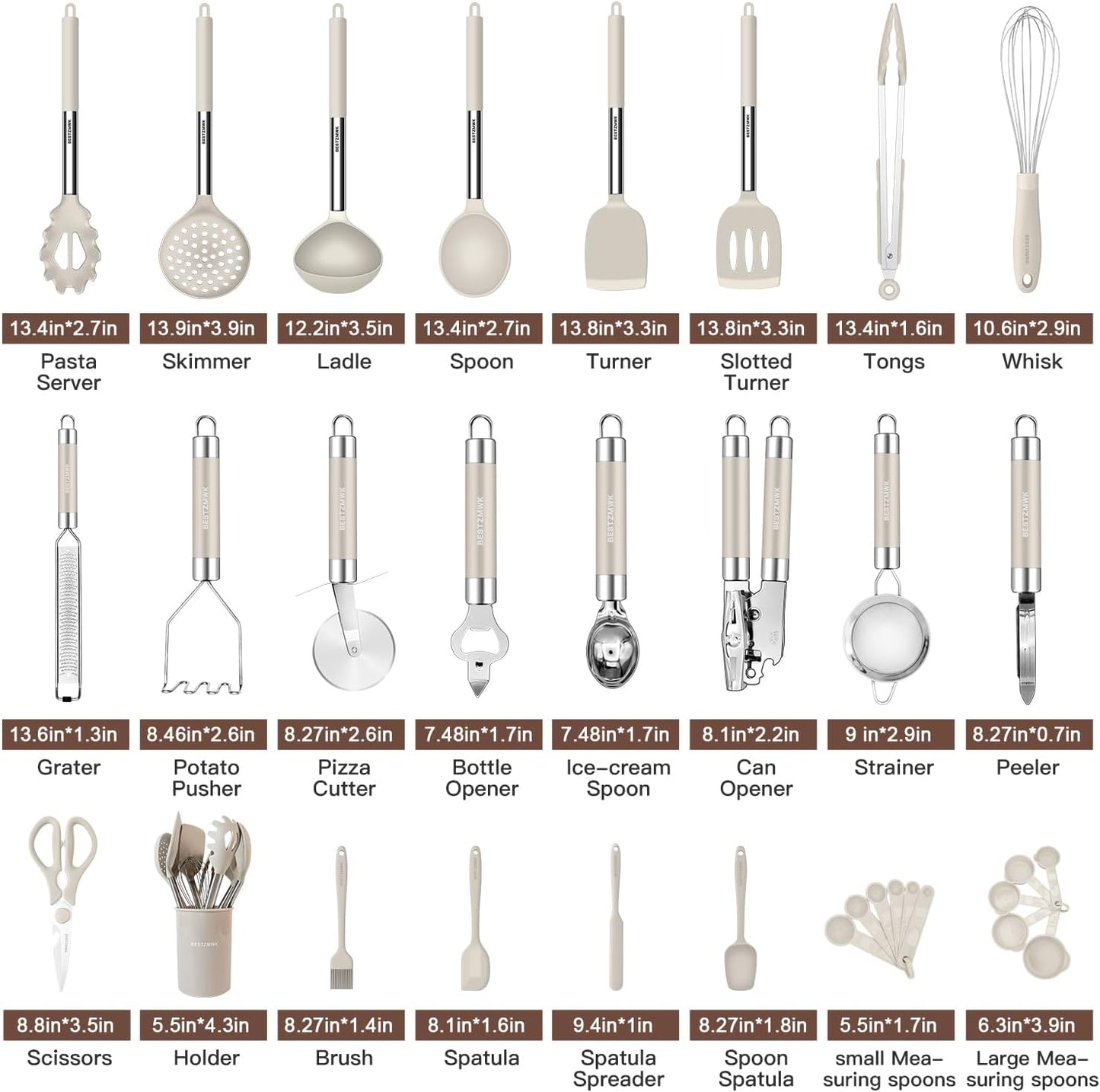 Kitchen Utensils Set-Silicone Cooking Utensils-32 pcs Non-Stick Silicone Cooking Kitchen Utensils Spatula Set with Holder-Best Kitchen Cookware with Stainless Steel Handle (Black)